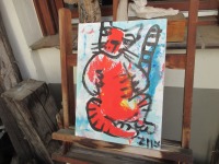 rote Katze in Original-Malerei auf 30x40 cm Leinwand, Öl und Acryl 3