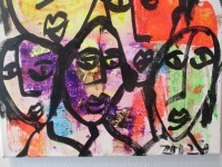 Neon Faces, Leinwand / Zeichnung 40x30 cm auf Leinwand original 5