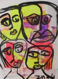 yellow Faces, Leinwand / Zeichnung 40x30 cm auf Leinwand original