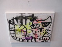 Neon Katze Original-Malerei auf 30x40 cm Leinwand, Öl und Acryl 3