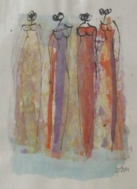 elegante Frauen, fashion xlZeichnung Unikat 40x30cm Feder-Zeichnung Aquarell Tusche