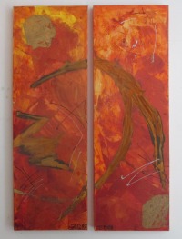 abstrakt rot mit rost , abstraktes Ölbild , Canvas, Original Sonja Zeltner-Müller