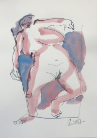 Akt mit blau Original-Zeichnung 30x21 cm auf Papier Acryltusche 2