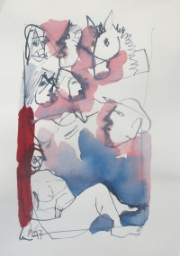 Akte mit Esel Original-Zeichnung 30x21 cm auf Papier Acryltusche 2