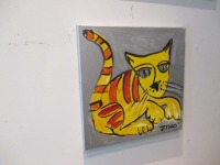 expressive Katze Acryl Malerei Leinwand silber 40x40 cm 6