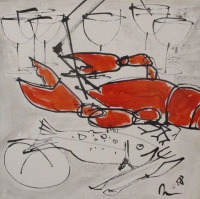 Hummer in Original-Malerei auf 30x30 cm Leinwand, Acryltusche