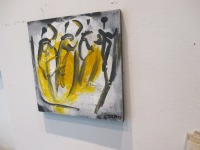 Tänzer in gelb Original 30x30cm Acryl / schwarze Leinwand / Zeichnung 4