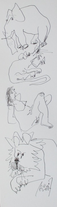 Tiere und Akte in Original-Zeichnung auf 48x15 cm auf Künstlerkarton Acryltusche 2