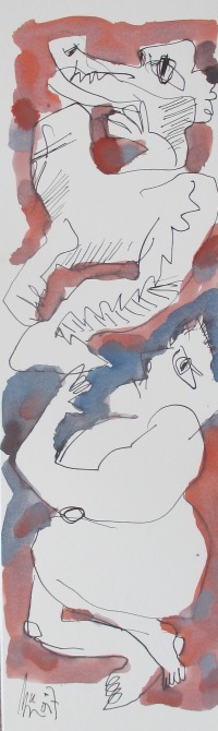 Mann mit Krokodil eine Original-Zeichnung 48x15 cm auf Künstlerkarton Acryltusche