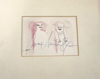 Paar in Passepartout Original-Zeichnung 23x27cm auf Papier Acryltusche 3