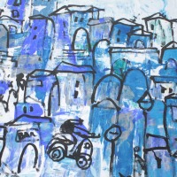 blue city Painting, 112x165 cm Art, abstract Canvas, Original by Sonja Zeltner-Müller 3