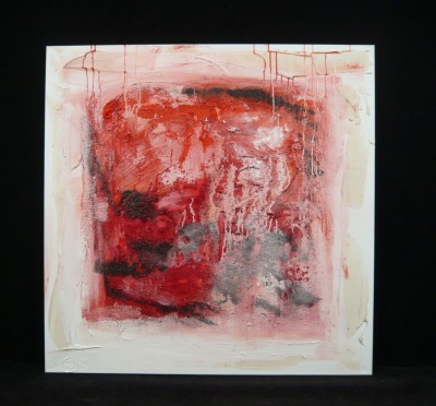 rotes Pigmentbild 120x120x6 cm Acryl Materialbild informele Malerei