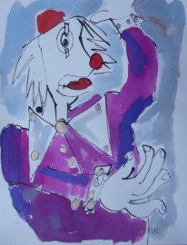 Clown mit Katze xlZeichnung Unikat 40x30cm Feder-Zeichnung Aquarell Tusche