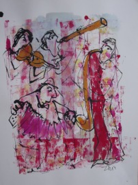 Musik, Jazz xlZeichnung Unikat 40x30cm Feder-Zeichnung Aquarell Tusche