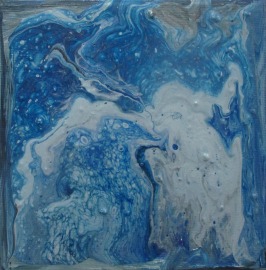 Abstraktes Farbfeuer, Original, Malerei, geblockte 4cm Leinwand, blau, acrylpouring, acrylicfluid ,