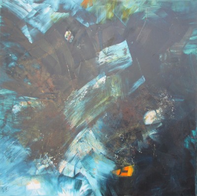 Abstrakte Kunst deep blue ocean 80x80 cm Oelmalerei expressive informele Malerei