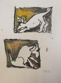 two dogs expressive Hunde Zeichnung Unikat 30x24 Aquarell Acryl-Zeichnung Aquarell Tusche