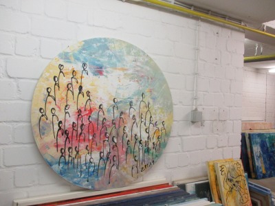 bunte Menschen in Mengen , Original Malerei, rund 100cm Leinwand, abstrakte Kunst, Regenbogen