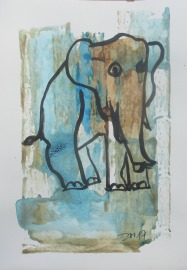 expressiver Elefant mit Gouache und Kaffee Originalzeichnung in DinA 4 pastose und farbintensiv