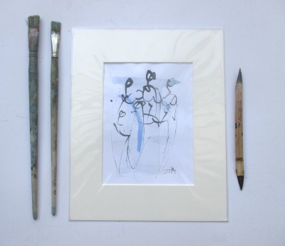 Frauen - Original Zeichnung auf Künstlerpapier -21x14cm in PP mit Bambusfeder - farbige Tuschen-