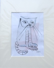 expressive blaue Katze - Original Zeichnung auf Künstlerpapier -21x14cm in PP mit Bambusfeder -