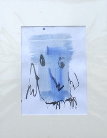 expressive blaue Eule - Original Zeichnung auf Künstlerpapier -21x14cm in PP mit Bambusfeder -