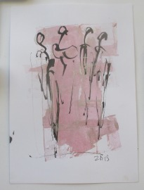 Mädchen im Tanz Zeichnung rosa gold 30x21 Feder-Zeichnung Aquarell Tusche Landschaft