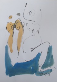 3 Akte expressive Original Zeichnung auf Papier Tusche Frauenzeichnung 30x21 cm