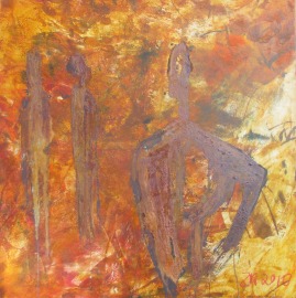 Abstrakte Menschen Rost Orange Feuer 80x80 cm Oelmalerei expressive informele Malerei