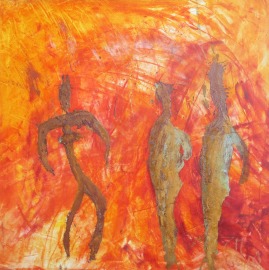 Abstrakte Tänzer Rost Orange Feuer 80x80 cm Oelmalerei expressive informele Malerei