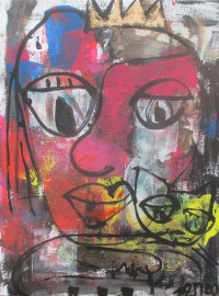 expressive Königin mit Katze, Leinwand / Zeichnung 40x30 cm auf Leinwand original