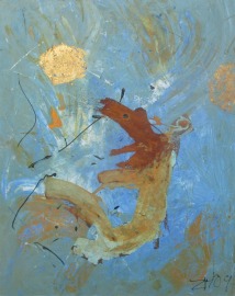 abstrakt blau mit rost Original Öl / Leinwand xl 80x100cm moderne Malerei