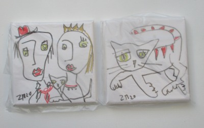 Königin und Katze 2x Original-Zeichnung Acryl Leinwand / Zeichnung free shipping catart