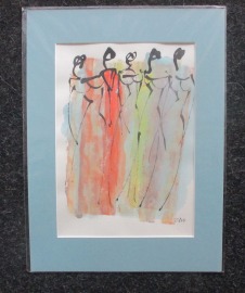 elegante Frauen Original Zeichnung auf Künstlerpapier - 32x24cm in PP 30x40 mit Bambusfeder -