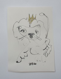 Löwe mit Krone Sternzeichen individualisierbar Zeichnung 30x21 Feder-Zeichnung Aquarell Tusche Land