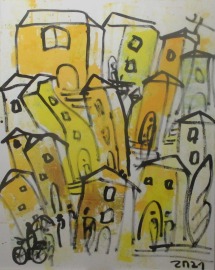 sonnige Stadtszene Acrylbild gelb-grau mediterrane Landschaft xl Kunstmuellerei
