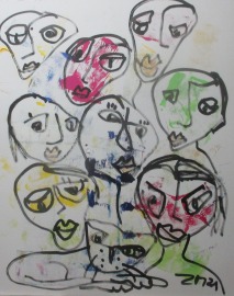 Gesichter Original Zeichnung Acryl / Leinwand / 80x100 cm Menschen Kommunikation
