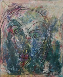Frauenportrait expressiv gezeichnet 60x50 cm Acrylmalerei Malerei türkis