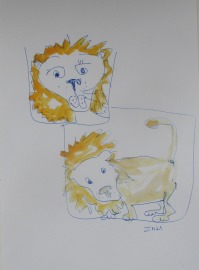 Löwen Sternzeichen individualisierbar Zeichnung 30x21 Feder-Zeichnung Aquarell