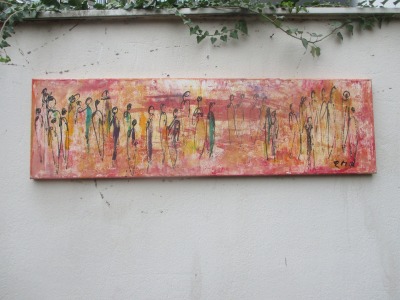 Abstrakte Leute, Original, Malerei, 40 x 140 cm Leinwand, Stadtleben, abstrakte Kunst,Malerei,