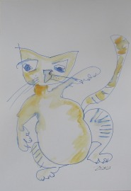 gelbe Katze individualisierbar Zeichnung 30x21 Feder-Zeichnung Aquarell