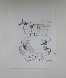 grau gestreifte Katze individualisierbar Zeichnung 30x21 Feder-Zeichnung Aquarell