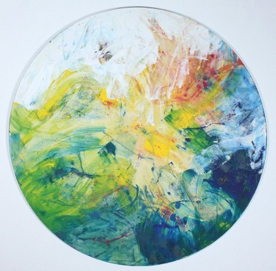 abstraktes Rundes Malerei Original Zeichnung Oel und Acryl auf runder Leinwand gespannt 90 cm Frühl