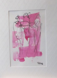 elegante pinke Mädchen Original Zeichnung auf Künstlerpapier - 32x24cm in PP 30x40 mit Bambusfeder