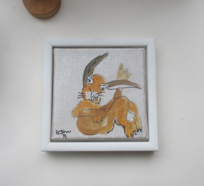 kleiner witziger Hase Osterhase Original Acrylmalerei Leinwand / Zeichnung