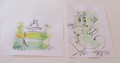 Froschkönige 2 lustige Original Zeichnungen auf Papier Tusche Aquarell- je 30x21 cm
