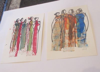 elegante Frauen 2 Original Zeichnungen auf Künstlerpapier - 2 x 32x24cm mit Bambusfeder - farbige