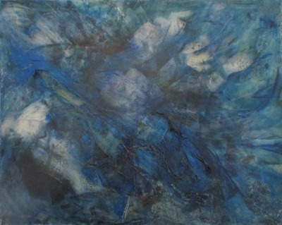 abstraktes blaues Ölbild - Materialcollage mixedmedia 100x80cm Originalmalerei Sonja Zeltner-Mülle