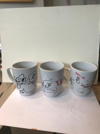 3 original bemalte Tassen lustige Katzen mit Porzelanstiften, gebrannt, Unikat Kaffeetasse, Teetasse