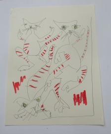 Katzen 30 x 40 cm Unikat Illustration Zeichnung crazy cats